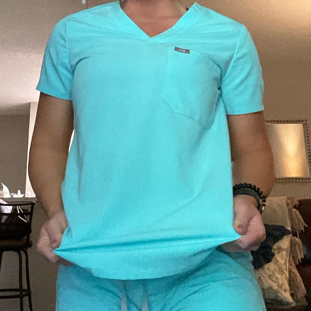 Aqua blue figs scrub top